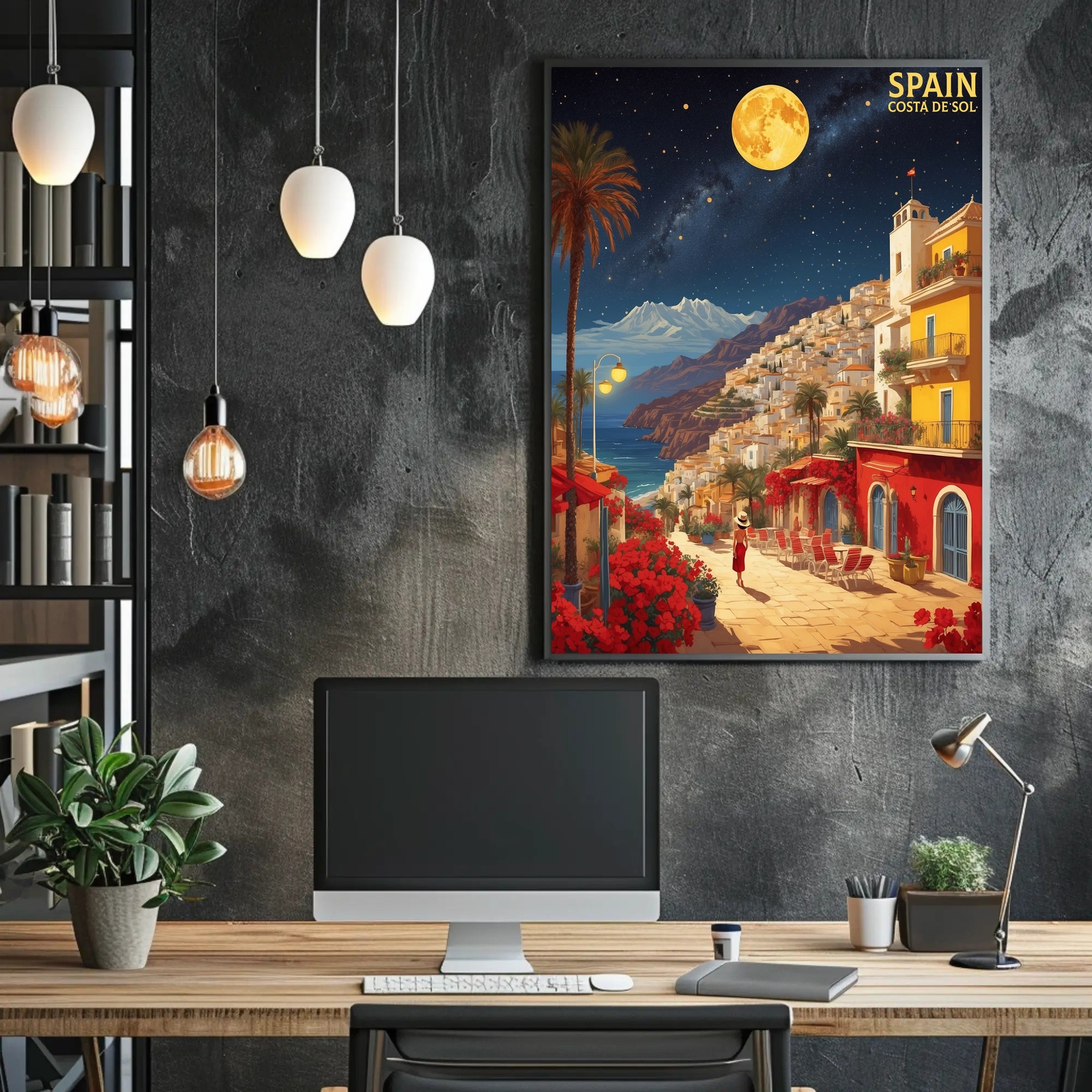 Costa del Sol Night Scene Travel Poster PosterGoat
