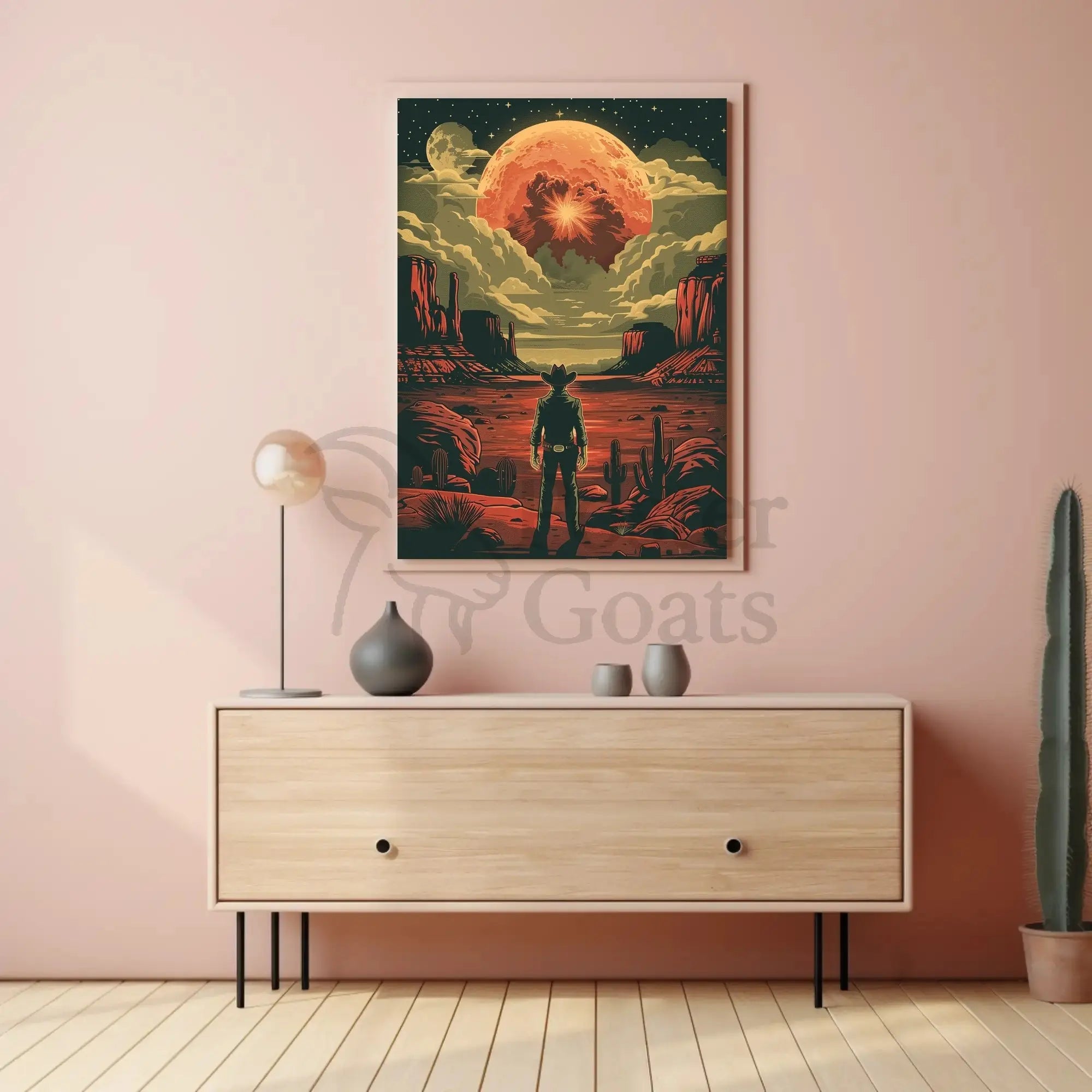 Cowboy and Moon Sci-Fi Western Futuristic Sci-Fi Poster PosterGoat