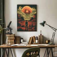 Cowboy and Moon Sci-Fi Western Futuristic Sci-Fi Poster PosterGoat
