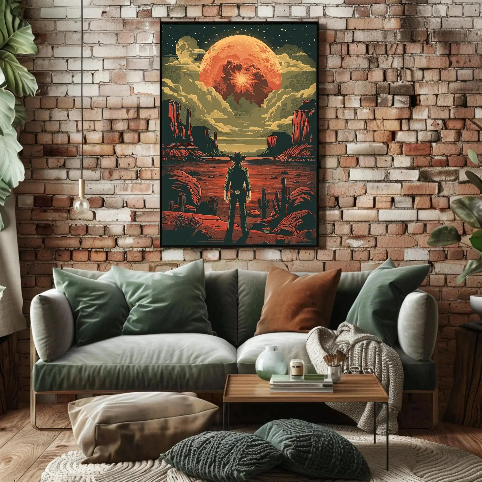 Cowboy and Moon Sci-Fi Western Futuristic Sci-Fi Poster PosterGoat