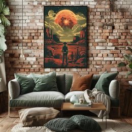 Cowboy and Moon Sci-Fi Western Futuristic Sci-Fi Poster PosterGoat