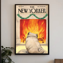 Cozy Holiday Living Room with Pug Dog Breed Poster PosterGoat