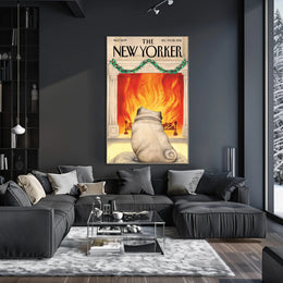 Cozy Holiday Living Room with Pug Dog Breed Poster PosterGoat