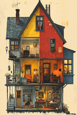 Cozy Vintage Home Interior Illustration Cultural Poster PosterGoat