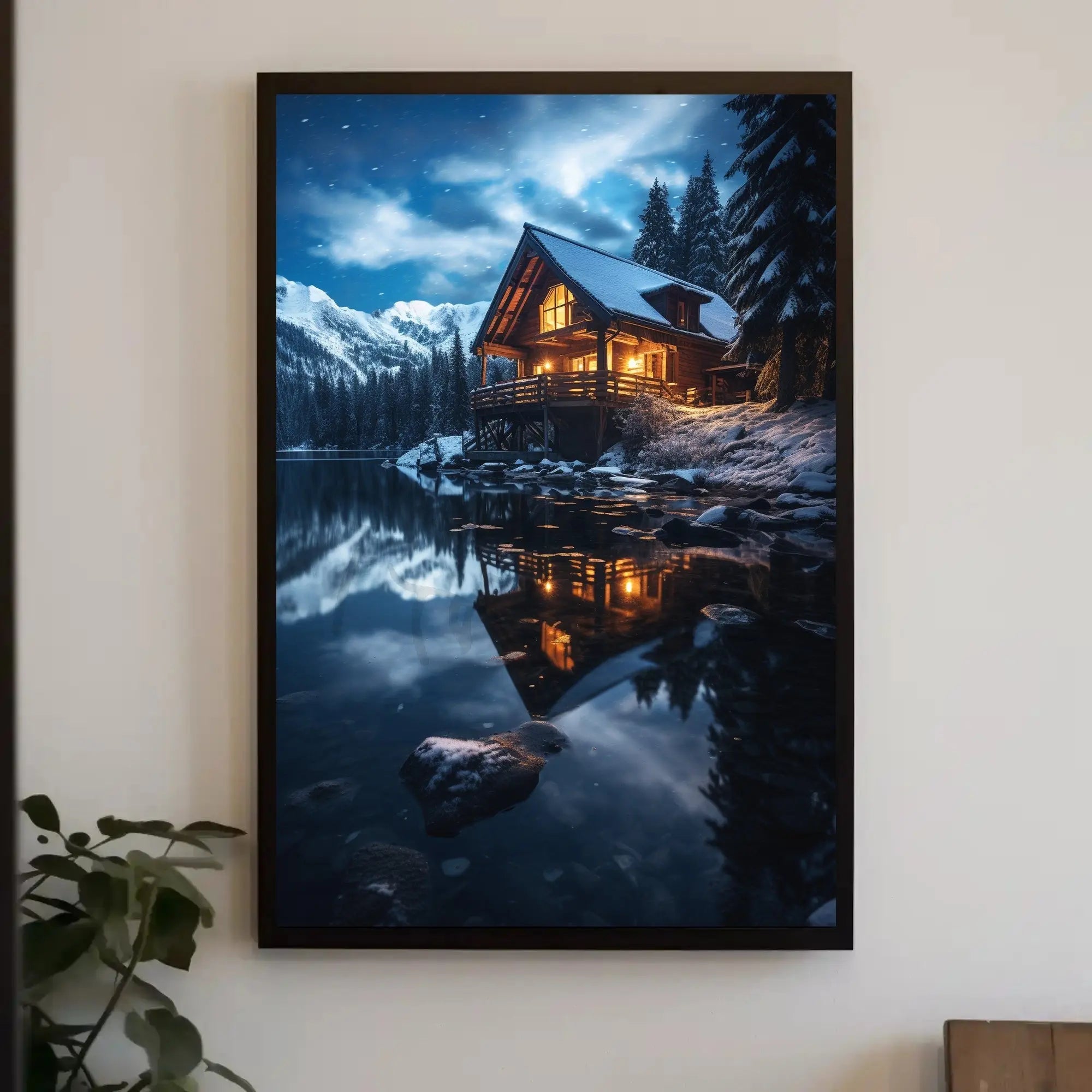 Cozy Winter Retreat in Mountains Artistic Poster PosterGoat