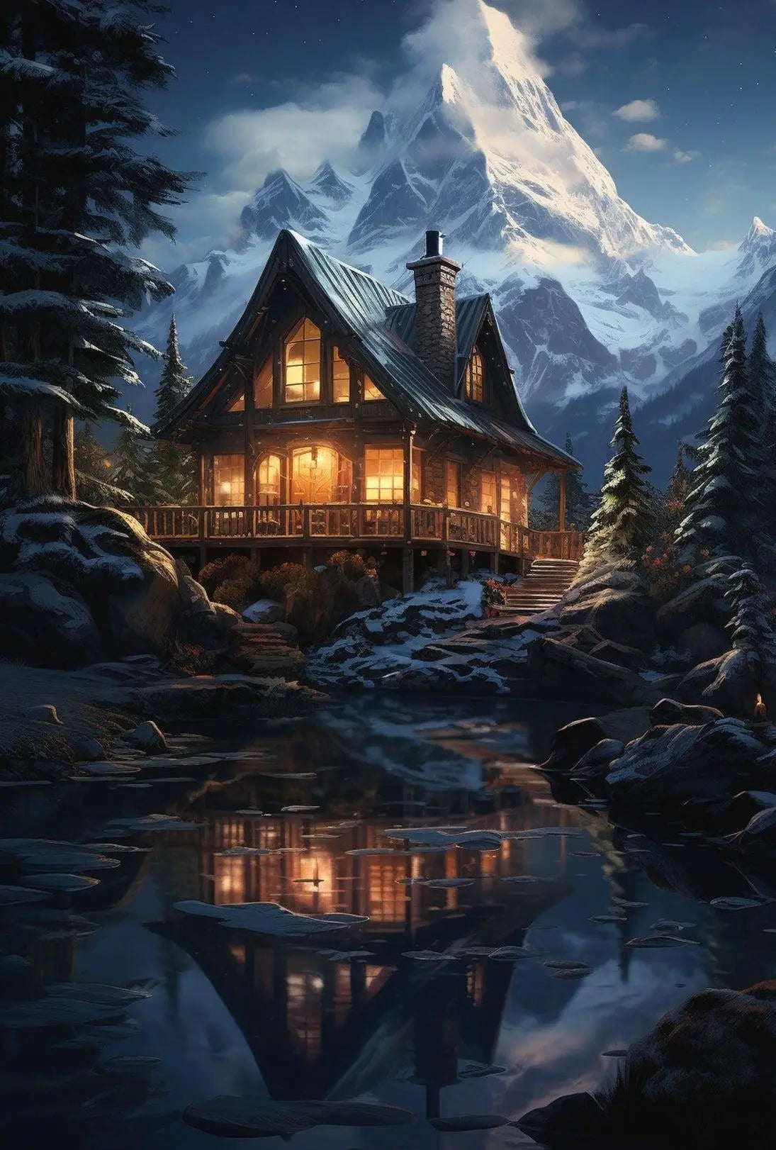 Cozy Winter Retreat in Nature Artistic Poster PosterGoat