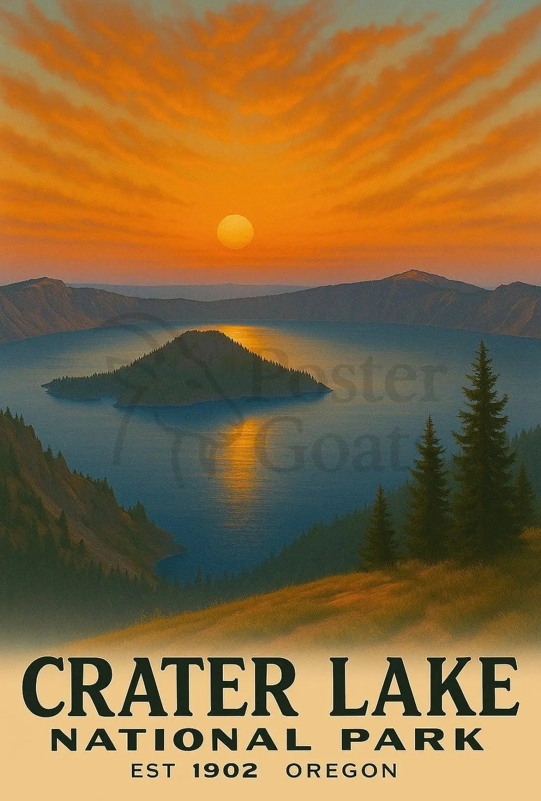 Crater Lake Vintage Travel Art National Park Poster PosterGoat