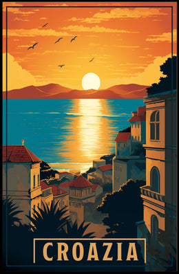 Croatian Coastal Sunset: Vintage-Style Travel Poster PosterGoat