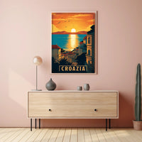 Croatian Coastal Sunset: Vintage-Style Travel Poster PosterGoat