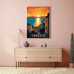 Croatian Coastal Sunset: Vintage-Style Travel Poster PosterGoat