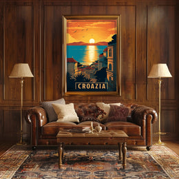 Croatian Coastal Sunset: Vintage-Style Travel Poster PosterGoat