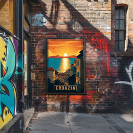 Croatian Coastal Sunset: Vintage-Style Travel Poster PosterGoat