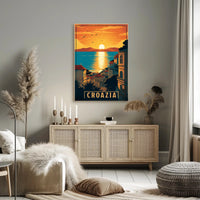 Croatian Coastal Sunset: Vintage-Style Travel Poster PosterGoat