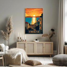 Croatian Coastal Sunset: Vintage-Style Travel Poster PosterGoat