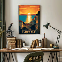 Croatian Coastal Sunset: Vintage-Style Travel Poster PosterGoat