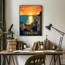 Croatian Coastal Sunset: Vintage-Style Travel Poster PosterGoat
