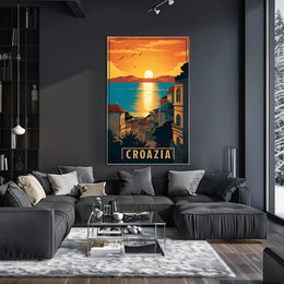 Croatian Coastal Sunset: Vintage-Style Travel Poster PosterGoat