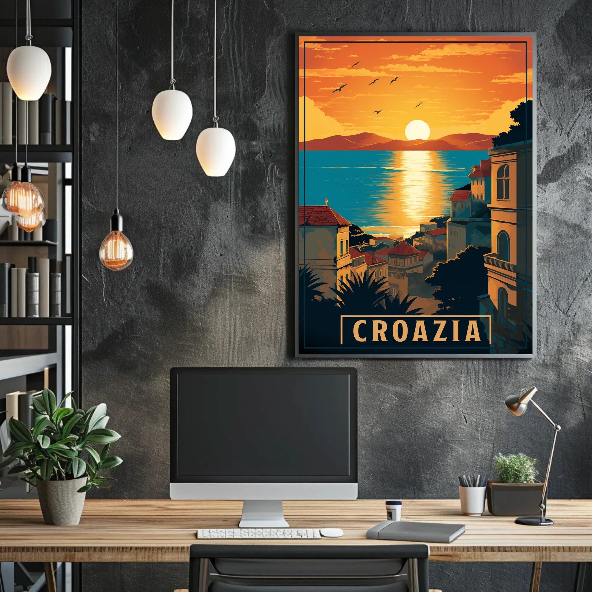Croatian Coastal Sunset: Vintage-Style Travel Poster PosterGoat