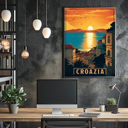 Croatian Coastal Sunset: Vintage-Style Travel Poster PosterGoat
