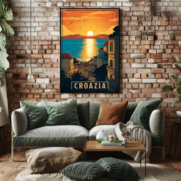 Croatian Coastal Sunset: Vintage-Style Travel Poster PosterGoat