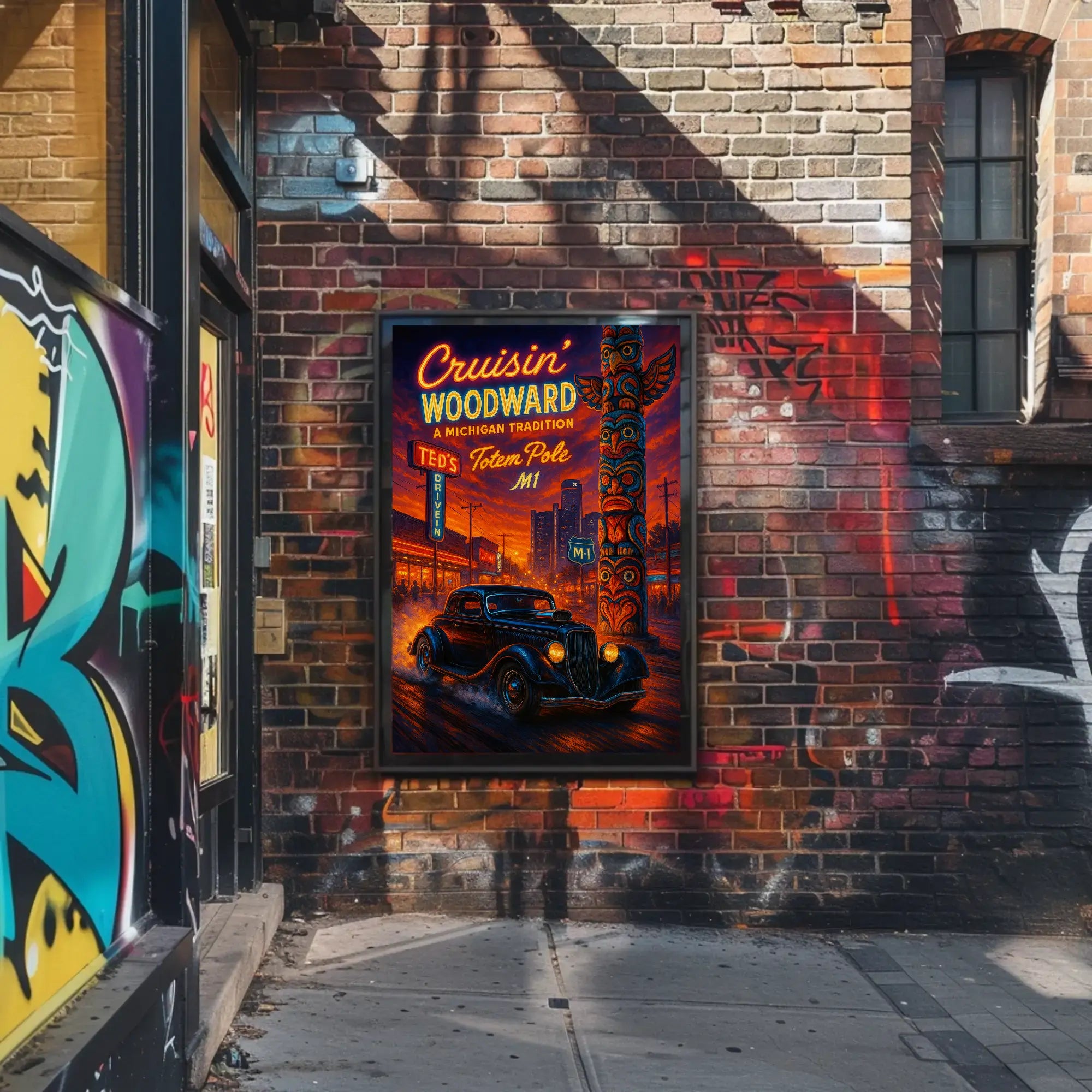 Cruisin' Woodward Classic Car Cultural Heritage Poster PosterGoat