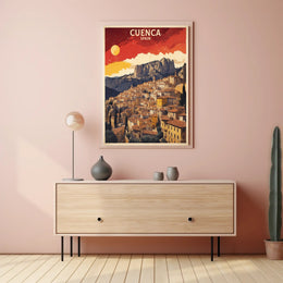 Cuenca's Iconic Hanging Houses Travel Poster PosterGoat