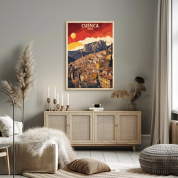 Cuenca's Iconic Hanging Houses Travel Poster PosterGoat