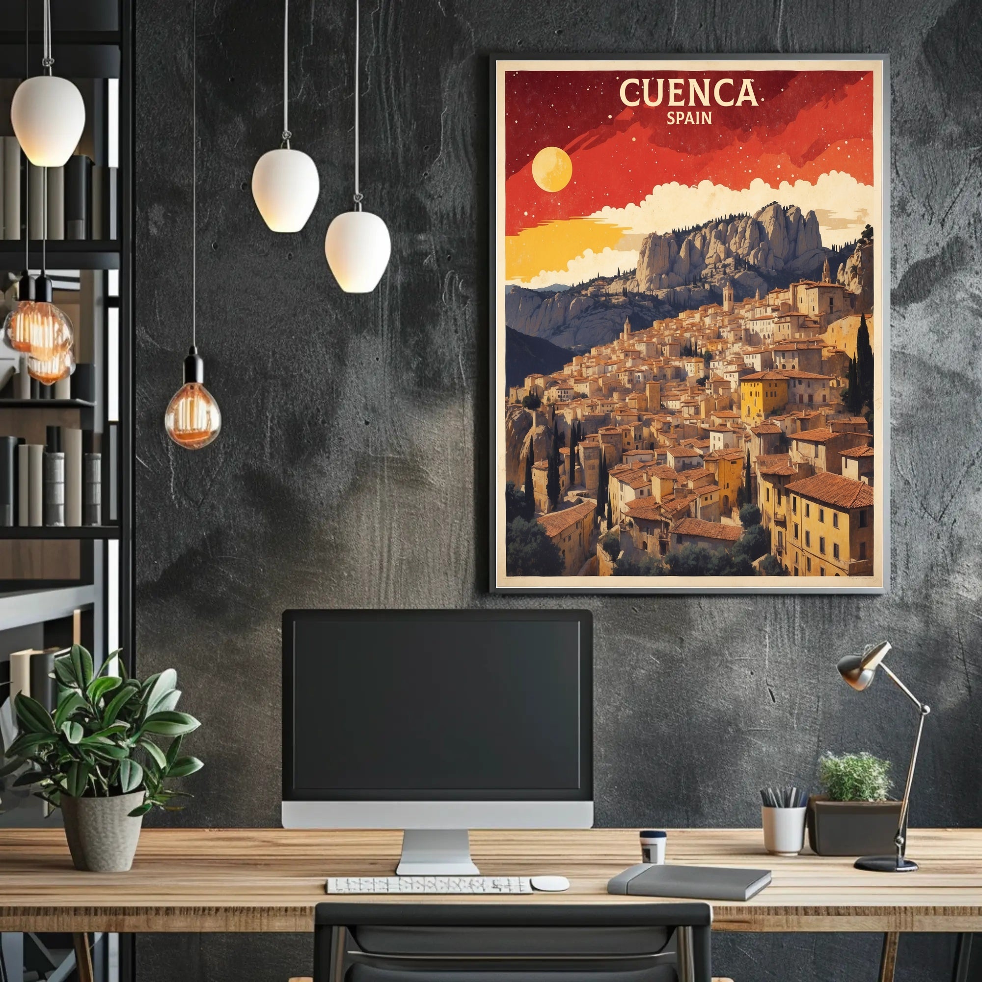 Cuenca's Iconic Hanging Houses Travel Poster PosterGoat