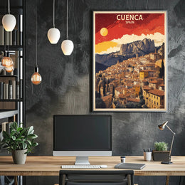 Cuenca's Iconic Hanging Houses Travel Poster PosterGoat