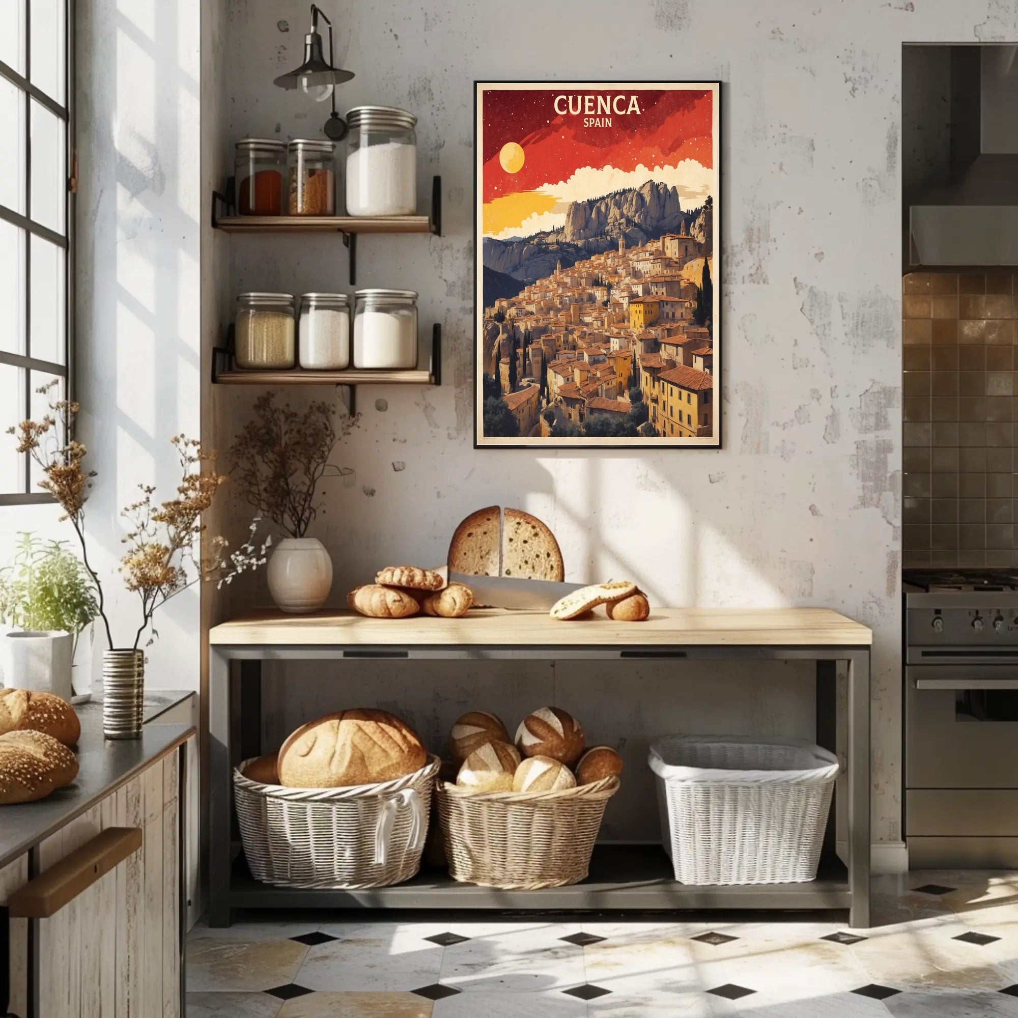 Cuenca's Iconic Hanging Houses Travel Poster PosterGoat