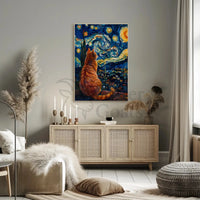 Curious Cat Under Starry Night Artistic Poster PosterGoat