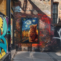 Curious Cat Under Starry Sky Artistic Poster PosterGoat