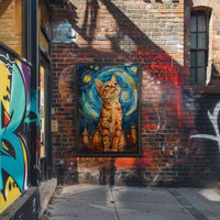 Curious Cat in a Starry Night Animal Poster PosterGoat
