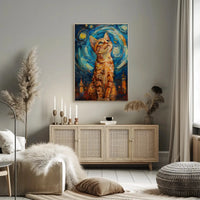 Curious Cat in a Starry Night Animal Poster PosterGoat