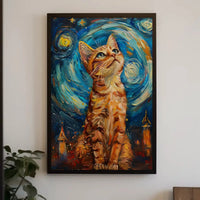Curious Cat in a Starry Night Animal Poster PosterGoat