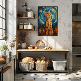 Curious Cat in a Starry Night Animal Poster PosterGoat