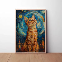 Curious Cat in a Starry Night Animal Poster PosterGoat