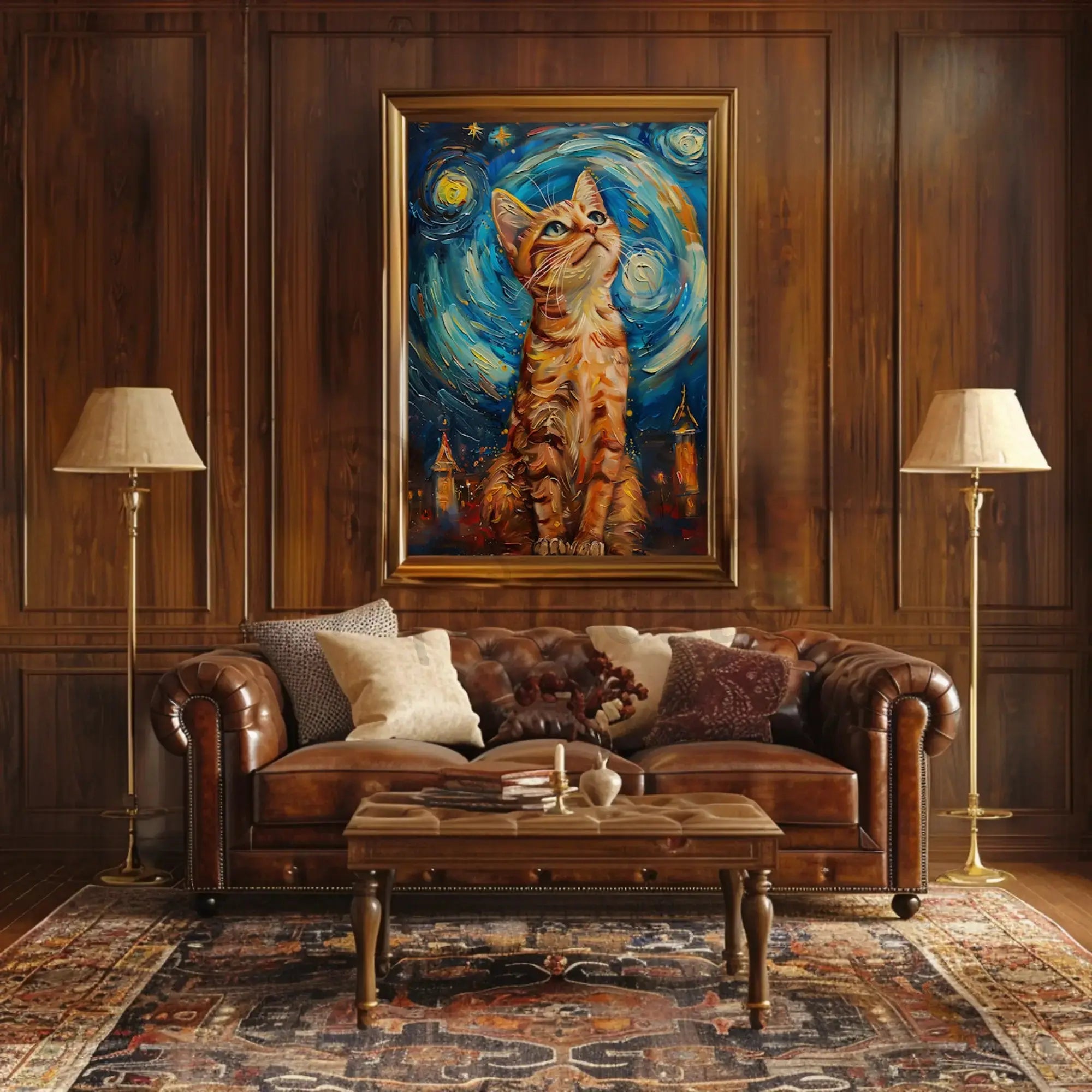 Curious Cat in a Starry Night Animal Poster PosterGoat