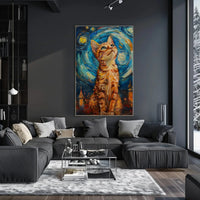 Curious Cat in a Starry Night Animal Poster PosterGoat