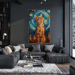 Curious Cat in a Starry Night Animal Poster PosterGoat
