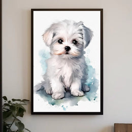 Cute Fluffy White Puppy Watercolor Illustration Dog Breed Poster PosterGoat