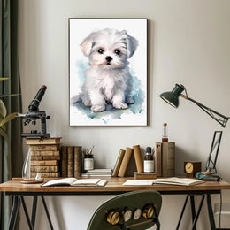 Cute Fluffy White Puppy Watercolor Illustration Dog Breed Poster PosterGoat