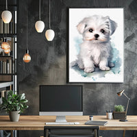 Cute Fluffy White Puppy Watercolor Illustration Dog Breed Poster PosterGoat