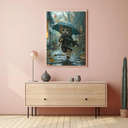 Cute Kitten Rainy Day Adventure Animal Poster PosterGoat