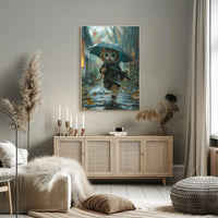 Cute Kitten Rainy Day Adventure Animal Poster PosterGoat