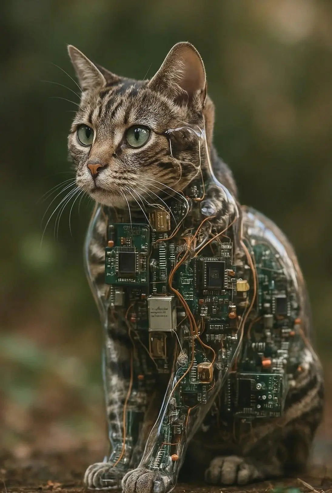 Cybernetic Cat Art: Futuristic Sci-Fi Poster PosterGoat