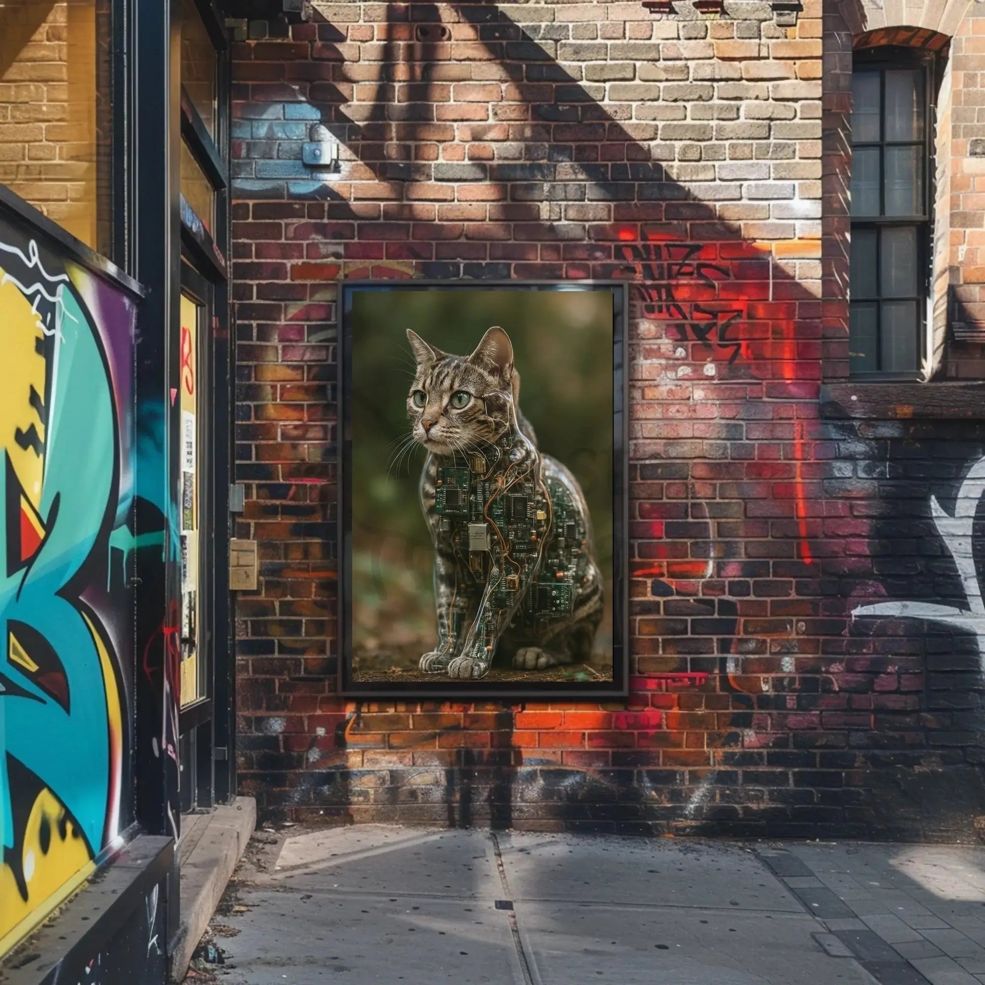 Cybernetic Cat Art: Futuristic Sci-Fi Poster PosterGoat