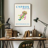 Cyprus Beach Club Retro Travel Poster PosterGoat