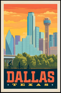 Dallas Cityscape Retro Travel Poster PosterGoat