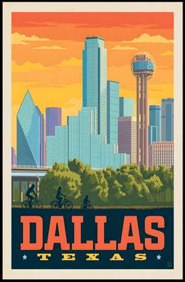 Dallas Cityscape Retro Travel Poster PosterGoat
